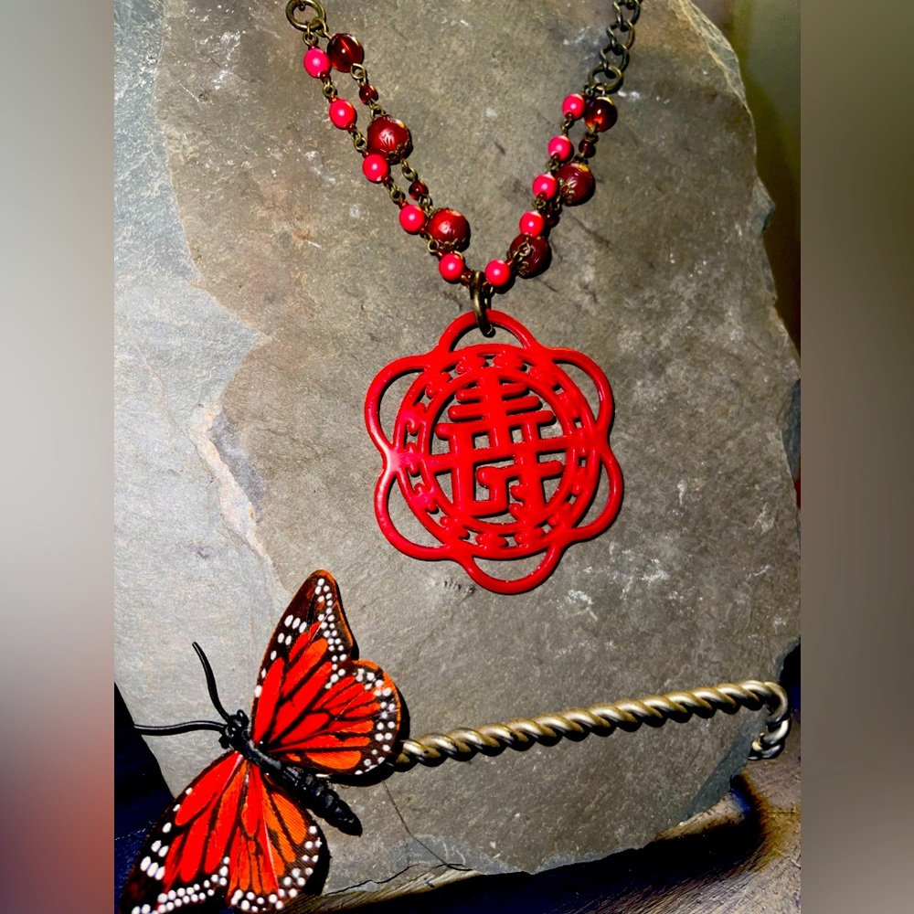 Red Beaded Asian themed Costume Jewelry